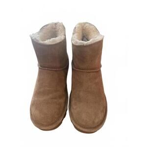Bearpaw Natalia Ankle Boots Brown Leather Suede Round Toe Faux Fur